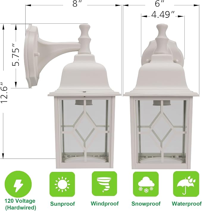 Outdoor Wall Light Fixture, Rustproof Aluminum, Glass | LED Large Exterior Porch Light Wall Sconce Lantern for House, Patio, Garage, Waterproof, 11W 1000 Lumen, 3000K, White