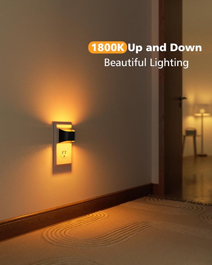 VOLISUN Amber Night Light, 4 Pack Up and Down LED Night Light with Dusk to Dawn Light Sensor, 1800K Night Lights Plug into Wall for Hallway, Bedroom, Bathroom, Kitchen Black