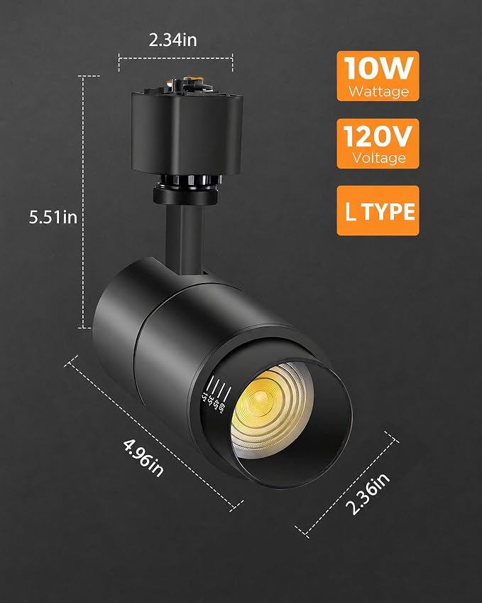 L Type Track Lighting Heads 10W, 3-Color Zoomable, 4 Pack, Black | Dimmable | 3000K 4000K 5000K Selectable | Beam Angle Adjustable LED Track Light Heads | 1000lm Bright