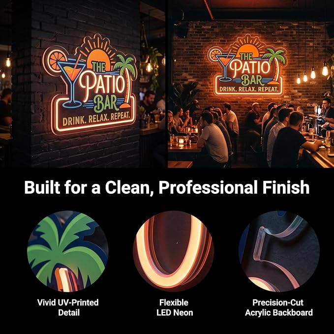 Custom Logo Neon Sign, UV Printed LED Sign for Business, Office & Salon | Personalize your logo or image with UV printing for storefronts, offices, salons, studios, clubs, bands, parties and events.