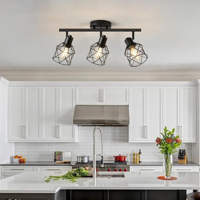 3-Light Kitchen Track Lighting, Island Lights, Farmhouse Ceiling Light | Adjustable Light Heads Rotate To Direct Light Where Needed, With Standard E26 Base For Kitchen Hallway Dining Room