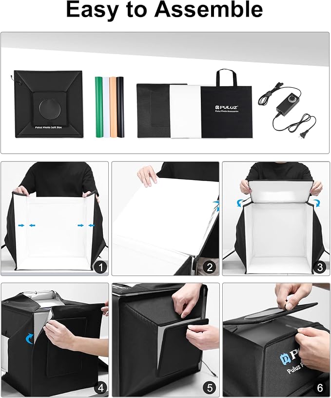 PULUZ Upgraded 16x16 inch Photo Light Box, 480 LEDs Photo Studio Tent Soft Box, CRI 95+ Dimmable Shooting Box with 4 Backdrops for Product Photography
