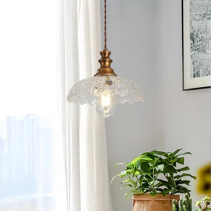Plug in Pendant Light Industrial Pendant Lighting with Plug in Cord 9.8ft Hanging Lamps Clear Glass Shade ‎Bronze Light Fixture for Living Room Kitchen Dining Room Bedroom
