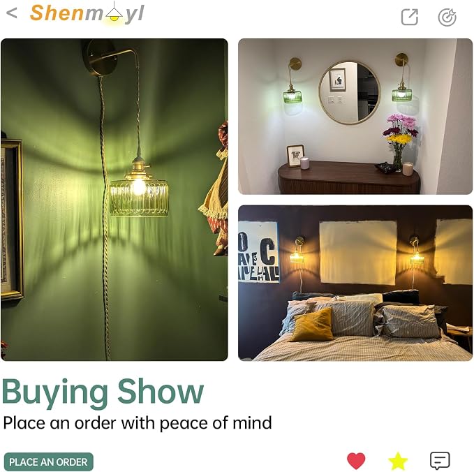 Shenmoyl Vintage Wall Sconce Wall Lamp with Green Striped Glass Shade Hanging Wall Sconce with 4.9FT Plug in Cord, Modern Wall Lamp Fixtures Decor for Bedside Bedroom Indoor Doorway