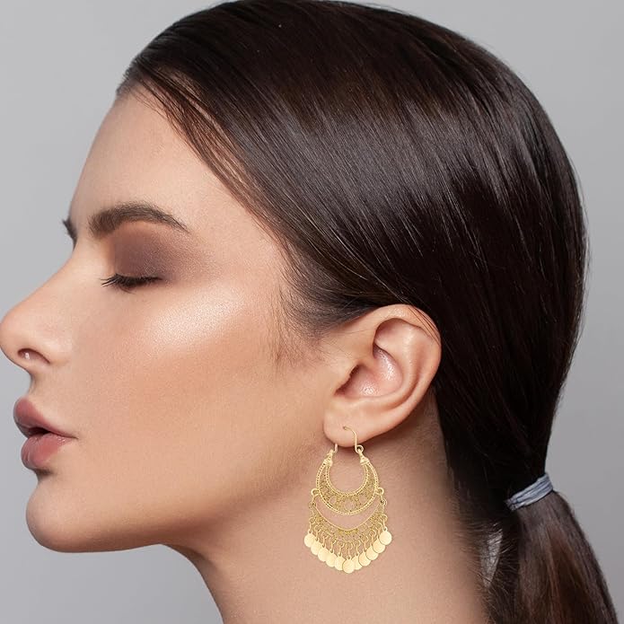 18K Gold Plated Filigree Dangling Large Gold Plated Chandelier Earrings for Women Indian Jewelry for Women Gifts