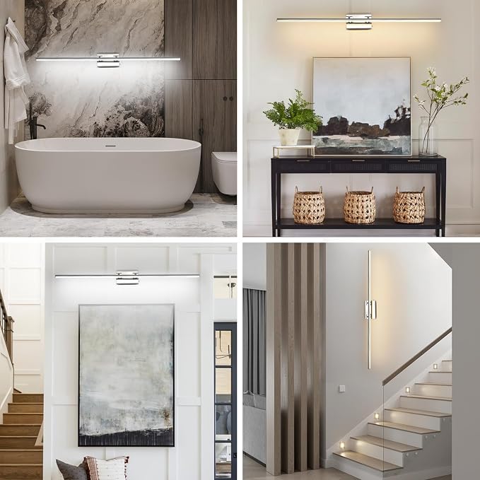 LED Bathroom Vanity Light, Modern Bathroom Light Fixture Over Mirror (3000K/4000K/6000K, Dimmable), Vanity Light Bar with Angle Adjustable, 48 Inch, Chrome