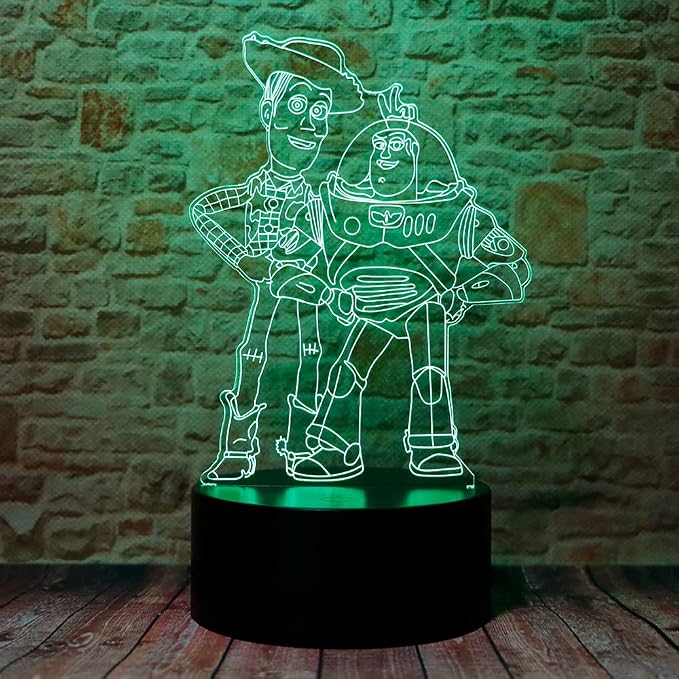 Cute Story Anime Character 3D Visual LED Bedroom Decor Sleep Night Light | Suitable for Sheriff Woody and Buzz with Remote 7 Colors Acrylic Optical Illusion Table Lamp Birthday for Kids