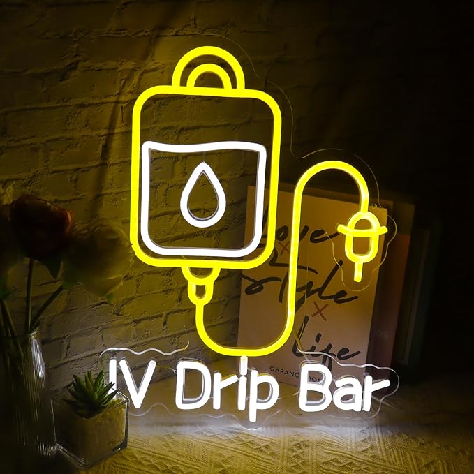IV Drip Bar Neon Sign - Dual-Tone LED Wall Light with Dimmable Function | USB Powered, Night Light for Medical Offices, IV Therapy Clinics & Home Decor, Easy Installation, Energy Saving