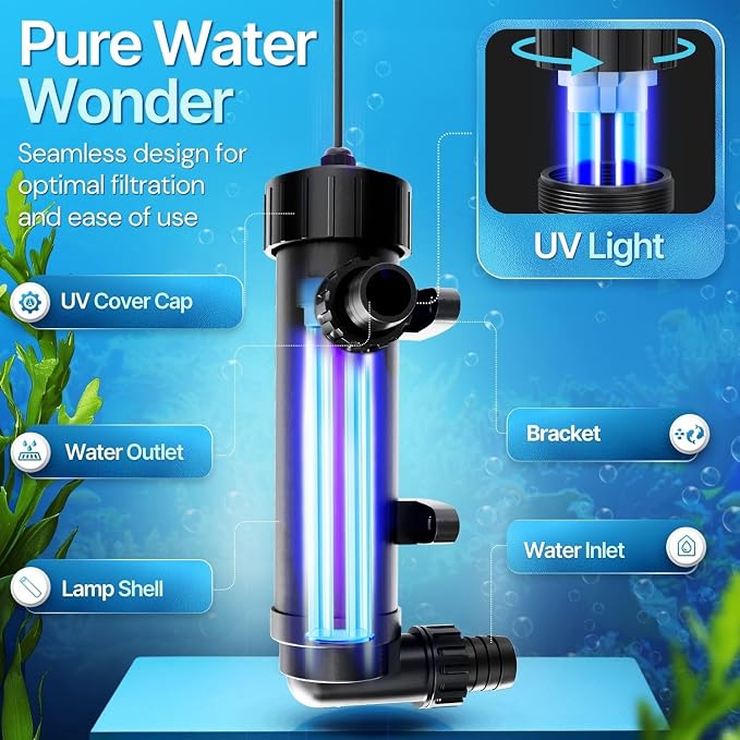 Flexzion 9W UV Pond Light Clarifier for Outdoor Koi Ponds | 9W Uv Light for Pond Clarifier, 1500L/H Flow