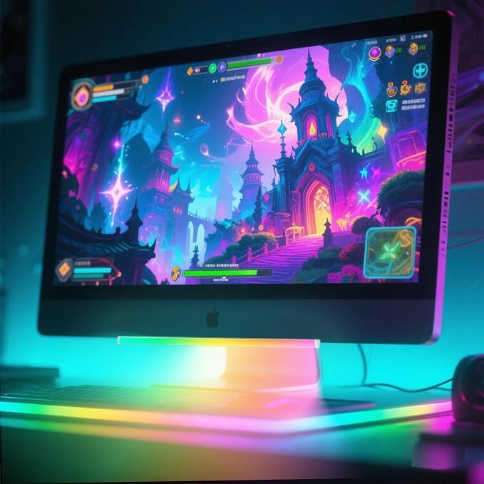 12" Under Monitor RGB Light Bar-Dense LEDs,16 Million Hues,USB-Powered, 3-Control (Button/Remote/App),LED Ambient Light for Gaming Room, Display Case & Desk Aesthetic Lighting（Silver）