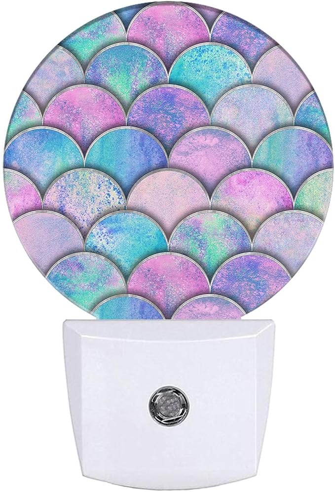 EKOBLA Mermaid Scales Night Light, Pink and Blue Ocean Theme Night Lights Plug Into Wall with Auto On/Off Sensor for Kids Bedroom and Bathroom Decor