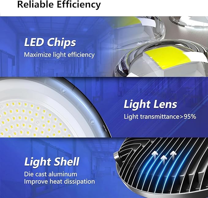 Led High Bay Lights 200W - 28000lm 5000K Super Bright Waterproof Led Shop Lights with Plug 5' Cable and Hook Ring, Garage Light for Factory Gym Warehouse Workshop（4 Pack）