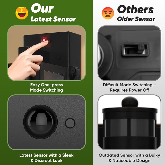 2-Pack Upgraded Motion Sensor Porch Lights with Outlet, Black | UL-listed Extra Power Socket, Auto ON/OFF, 3 Lighting Modes, Waterproof, Rust-Resistant, Durable Metal & Clear Glass