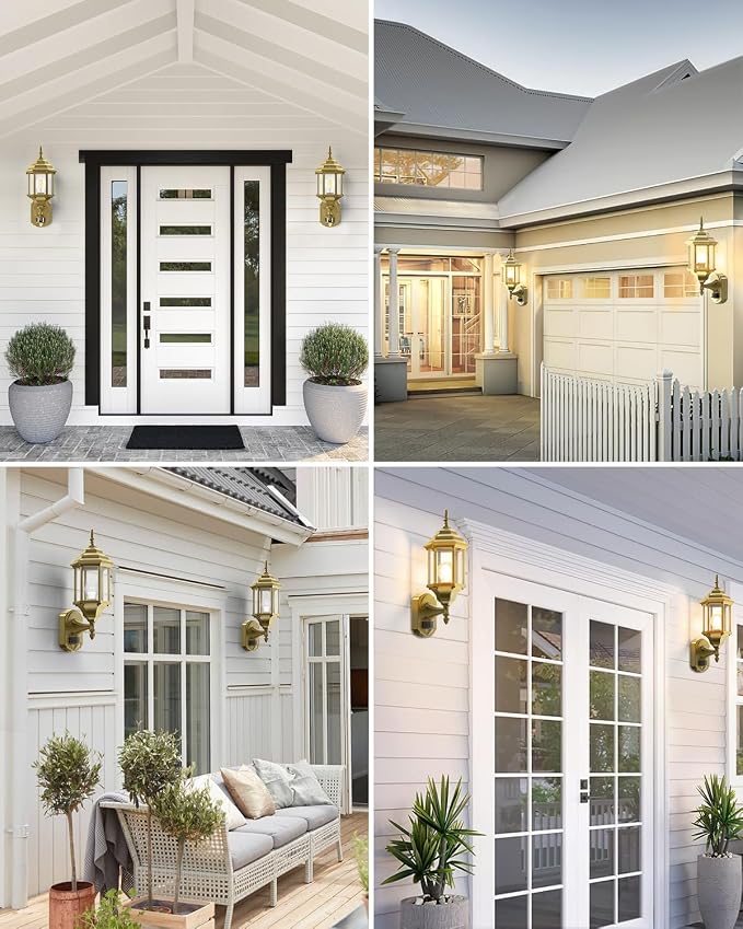Redluck Motion Sensor Outdoor Lights, 2 Pack 16 inch Dusk to Dawn Outside Porch Lights, Waterproof Anti-Rust Aluminum Outdoor Wall Lights Exterior Lighting Fixtures for House, Garage, Front Door, Gold