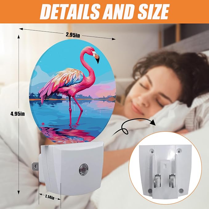 Tropical Flamingo Night Light,Lake Sunset Jungle Nightlight Plug into Wall LED Lamp Auto Sensor Dusk to Dawn for Bedrooms/Kitchens/Toilets/Corridors,Energy-Saving