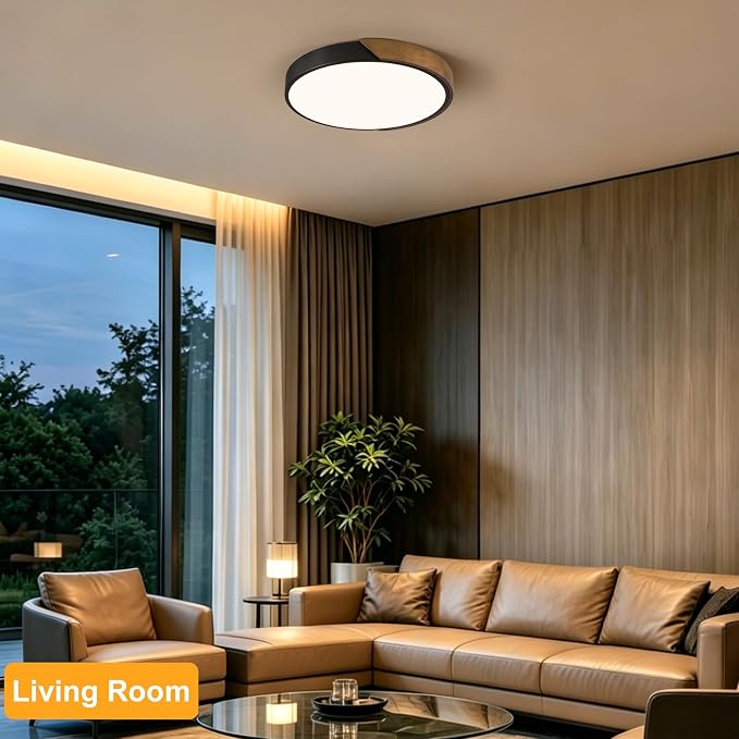 Modern LED Ceiling Light, Brown Walnut Wood Minimalist Flush Mount Ceiling Light Fixture, 4000K Not Dimmable, Circle Lighting Lamp with Acrylic Lampshade for Bedroom Hallway Laundry 15.8"