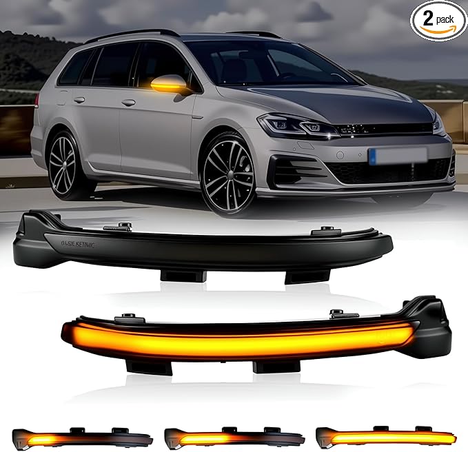 D-Lumina Sequential LED Side Mirror Turn Signal Lights Smoked Lens for VW Golf 7 MK7 MK7.5 7.5 VII GTI R GTD Jetta Sportsvan Touran, Dynamic Indicator Mirror Marker Blinker Light Lamp, Pack of 2