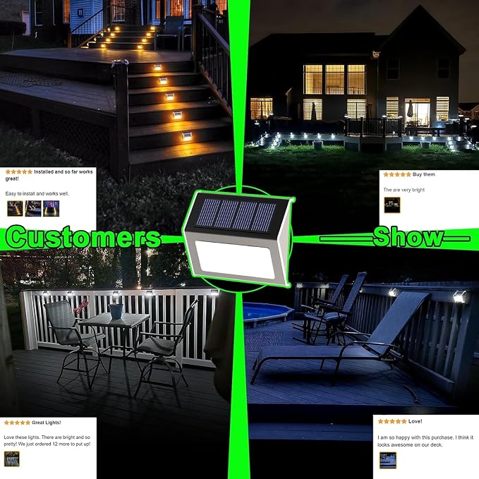 JSOT Solar Powered Lights Ideal for Step, Fence, Deck, Stair-Cool White-16P | Stainless Steel, Waterproof, Automatic Dusk to Dawn, Anti-Rust, Energy Efficient, Perfect for house decor