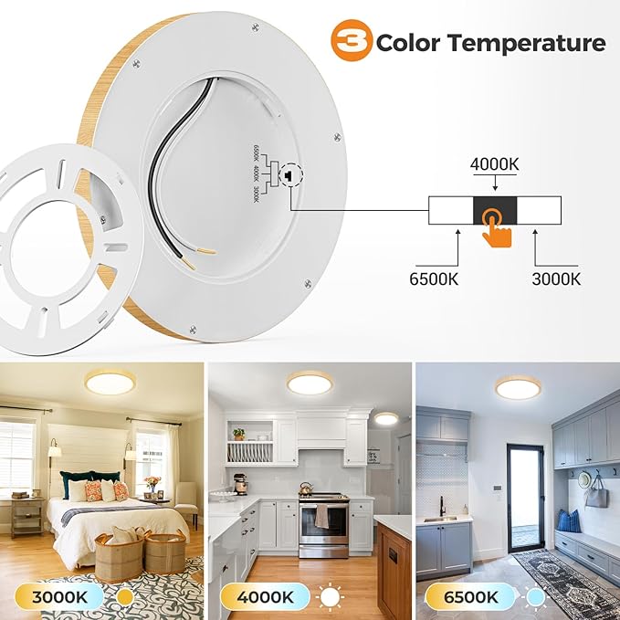 slochi 12Inch Flush Mount Ceiling Light Fixtures -3000K-4000K-6500K Flat Led Lights for Room Ceiling,Ultra Thin Round White Ceiling Lights for Living Room,Bedroom,Kitchen,Bathroom