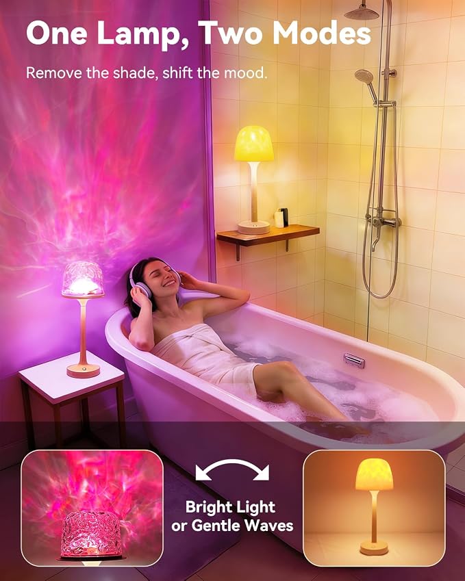 SAIWEYA 2 Pack Spa-Like Waterproof Bathroom Shower Lamp with 16 Color Ocean Wave Projector, 2-in-1 Rechargeable Shower Lamp with Touch & Remote Control, Cordless Night Light for Inside Shower | 16 Color Ocean Wave Projector, Touch & Remote Control, Cor...