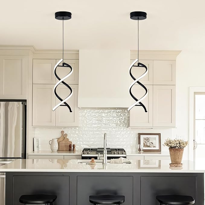 MAYNA Spiral Led Pendant Light Fixture,11W Modern Led Chandelier, 4000K Adjustable Height Hanging Light Fixture for Kitchen Living Room Dinning Room Bedroom Cafe Table, 1 Pack (Black)
