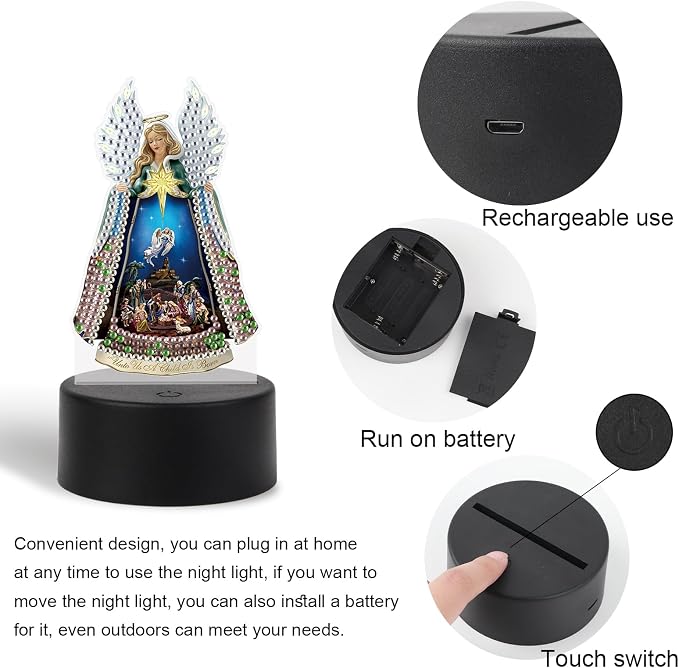JISHSHAY Diamond Painting Night Light Diamond Art Table Lamps Gem Art LED Lights Gem Painting Desk Lamp Mosaic Kits for Adults DIY Kits for Adults Paint by Numbers Virgin Mary Madonna