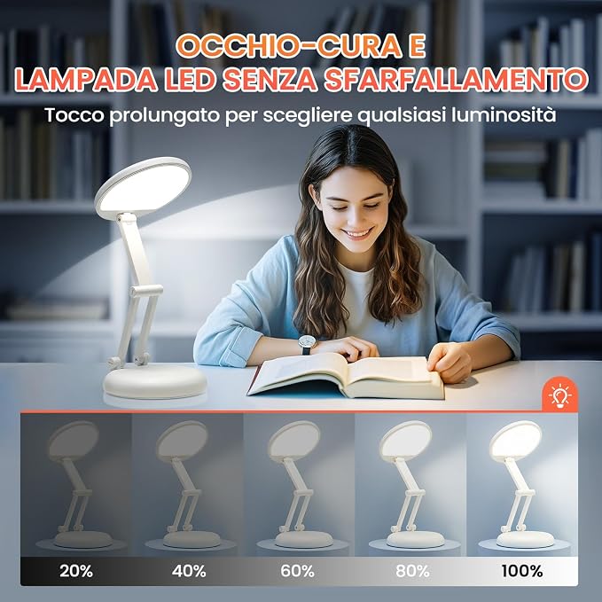 Battery Battery Operated Cordless Rechargeable Lamp - 3600mAh 10 Brightness Wireless LED Desk Table Lamp, Small Mini Portable Battery Powered Light for Home Office, Reading, Nail Light