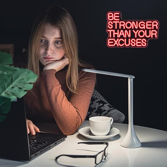Allball Be Stronger Than Your Excuses Neon Sign, Gym Neon Light Motivational Sign USB Powered LED Dimmable, for Gym Office Classroom Bedroom Bar Gymnastic Athletes Sign(15.7 * 10.6 In)