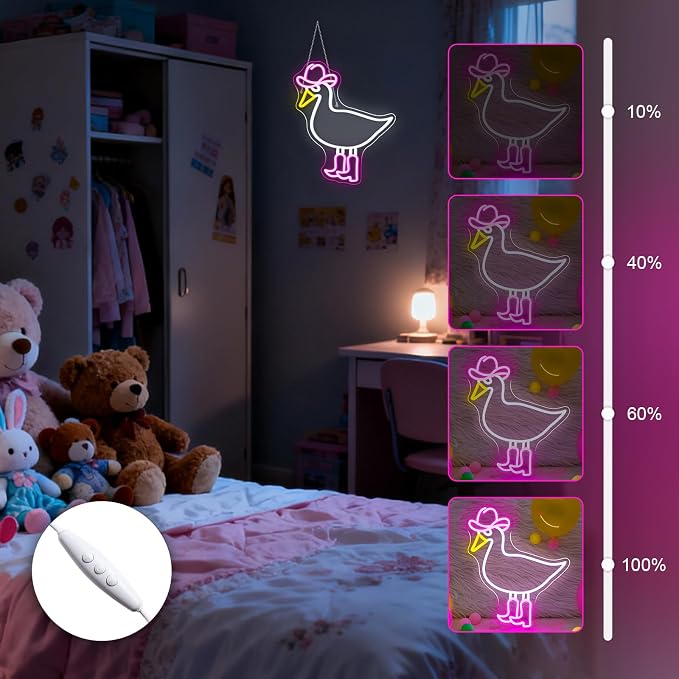 Cowboy Duck Neon Sign,Duck Neon Signs Cowgirl Boots Neon Signs for Wall Decor, USB Connectivity Pink LED Signs for Bedroom Living Room Kids Room Home Bar Birthday Party