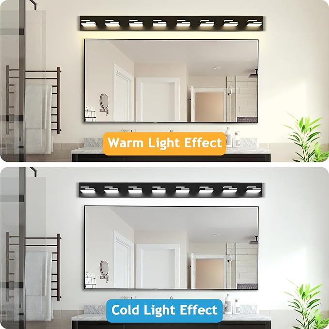 LED Modern Bathroom Vanity Light Fixtures, Dimmable Matte Black Vanity Lights for Bathroom Lighting Fixtures Over Mirror, with 360° Rotatable Acrylic Heads 8-Light 54-inch 5CCT
