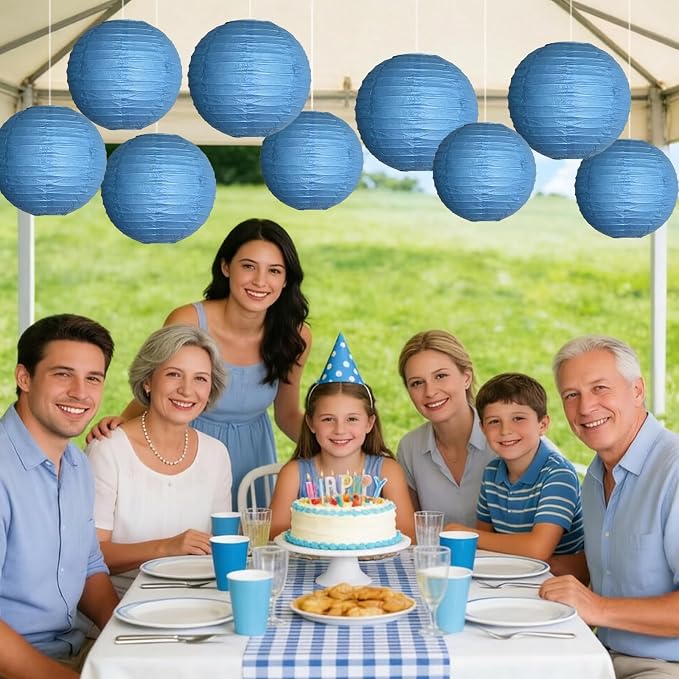 9 Pcs Royal Blue Paper Lanterns Mixed Sizes Hanging Paper Lanterns Decorations Round Chinese Paper Lanterns for Birthday Baby Shower Wedding Graduation Party Decor Blue Party Decorations