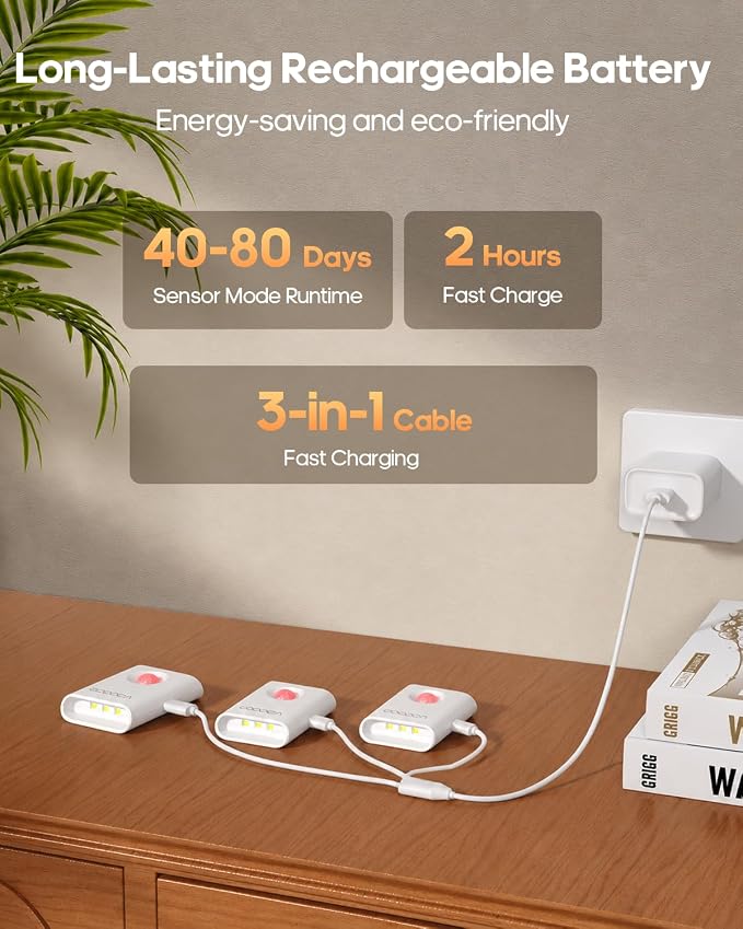 GOODEA 6-Pack Magnetic Motion Sensor Night Light with Rechargeable Battery | Portable Mini 3000K Warm White LED Nightlight, Dimmable Light for Stair, Bathroom, Hallway, Toilet, Bedroom, Cruise