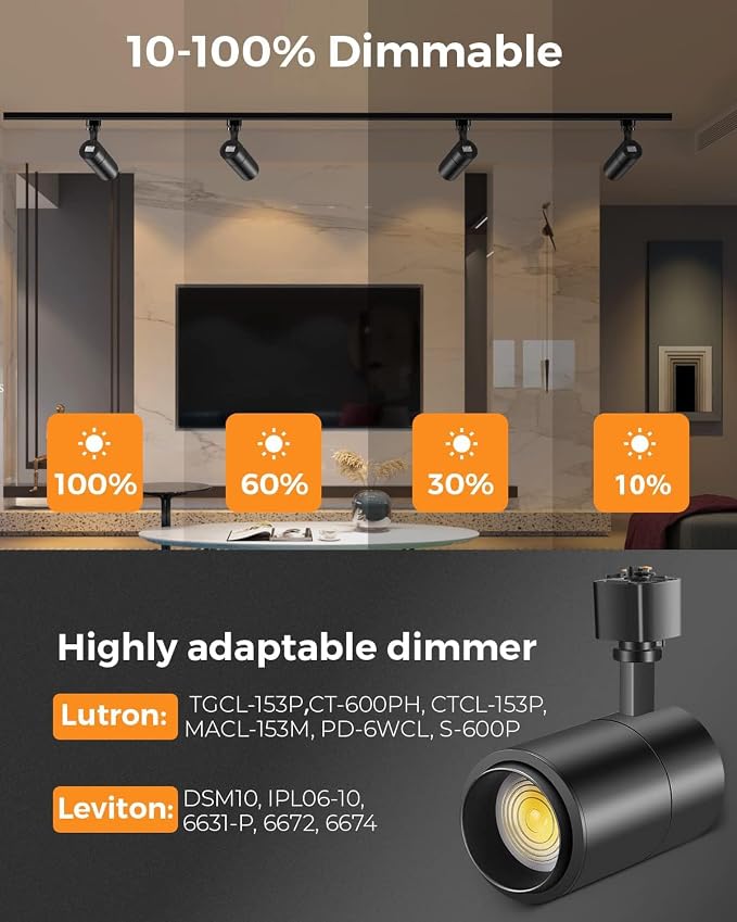 L Type Track Lighting Heads 20W, 3-Color Zoomable, 4 Pack, Black | Dimmable | 3000K 4000K 5000K Selectable | Beam Angle Adjustable LED Track Light Heads | 2000lm Bright
