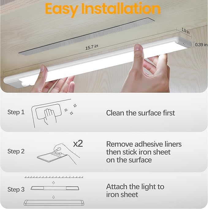 5-Pack Motion Sensor Under Cabinet Light, 3 Color Temperature Dimmable Rechargeable Magnetic Closet Light 15.7 inch Wireless Under Counter Light