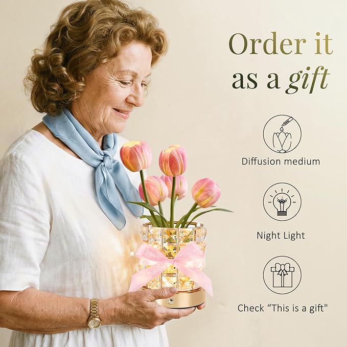 Tulip Flower Lamp, Mothers Day Gifts | USB Rechargeable Cordless Night Light | Touch Control | 3-Color Adjustable Dimming | Mother's Day Gift for Mom, Birthday Gift for Women, Home Decor