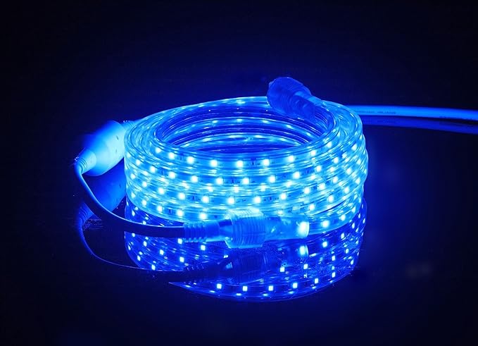 CBconcept UL Listed, 10 Feet, 1080 Lumen, Blue, Dimmable, 110-120V AC Flexible Flat LED Strip Rope Light, 180 Units 3528 SMD LEDs, Indoor Outdoor Use, Accessories Included, Ready to use