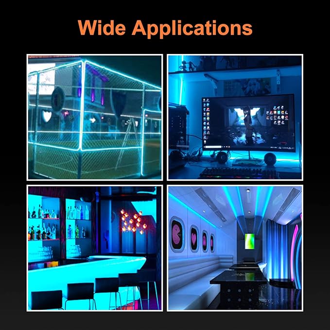 YM E-Bright Led Neon Strip Lights 12V Rope Silicone Indoor Outdoor 16.4Ft 600SMD Waterproof Flexible for Signboard Bar Home Kitchen Bedroom Party Holiday Art Decoration, Ice Blue(No Power Adapter)