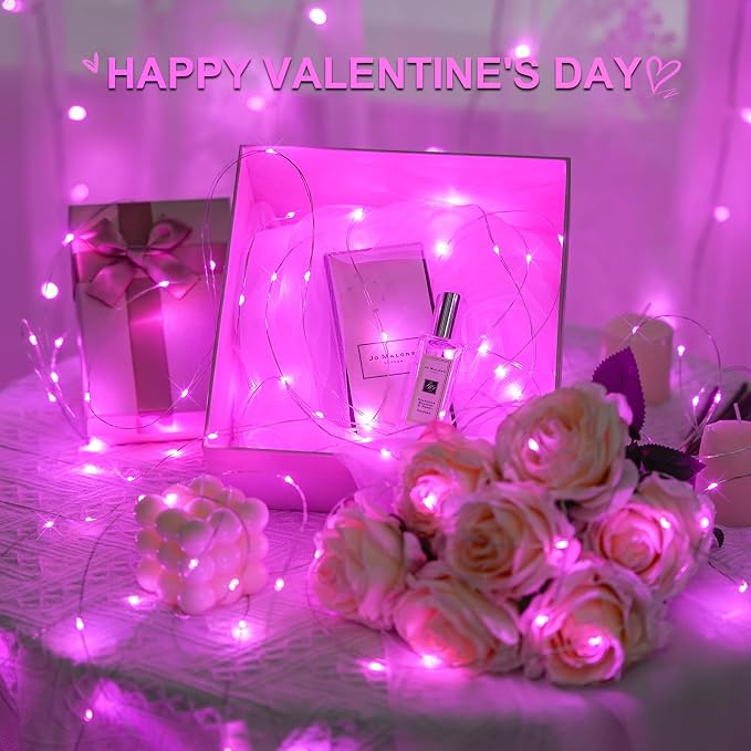 JMEXSUSS 2 Pack Fairy Lights Battery Operated, Pink Lights for Bedroom Dorm | Total 66ft 200 LED, with Remote & Timer, 8 Modes, Twinkle String Lights for Christmas Tree Anniversary Valentine's Day Decor