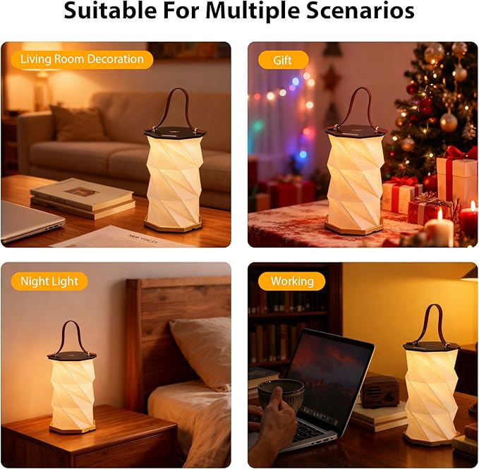 Mothers Day Gifts -Gift for Mom, Portable Folding Table Lamp - Dimmable, Collapsible Paper Lantern for Camping, Emergency & Home Decor, Gifts for Women(Black)