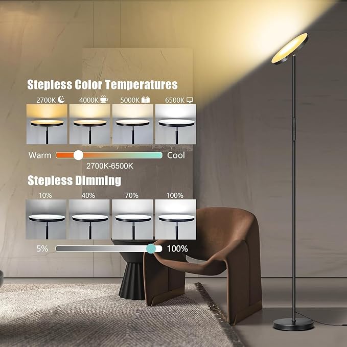 mukuxin Floor Lamps for Living Room, 40W/4000LMRGB LED Standing Lamp with Remote, Color Changing Torchiere Floor Lamp with Stepless Dimming, 69" Modern Corner Lamp for Bedroom, Office