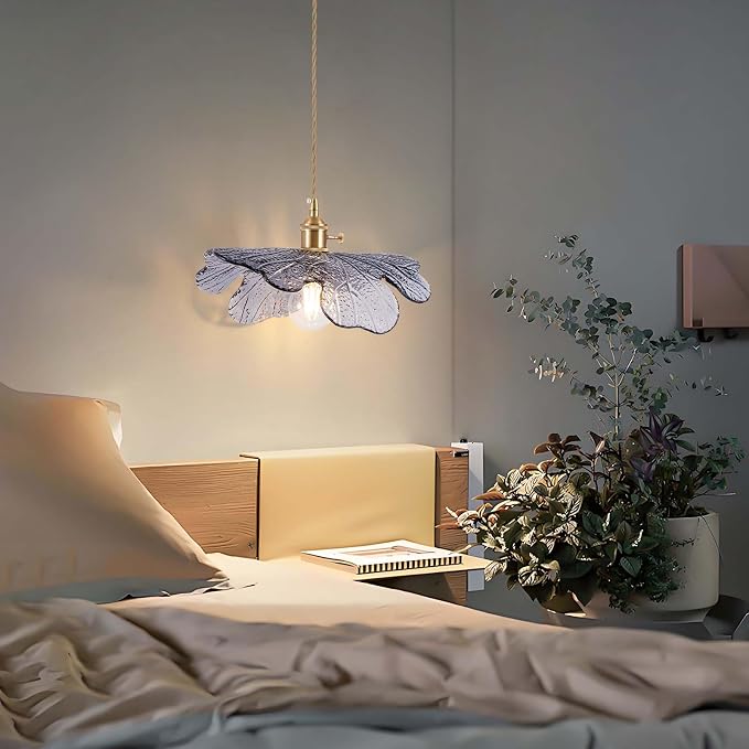 Plug in Pendant Light Fixtures,Hanging Light Fixture 12.9in Blue Glass Pendant Light,E26 Pendant Lighting for Kitchen Island, Bedroom, Dining Room, Living Room