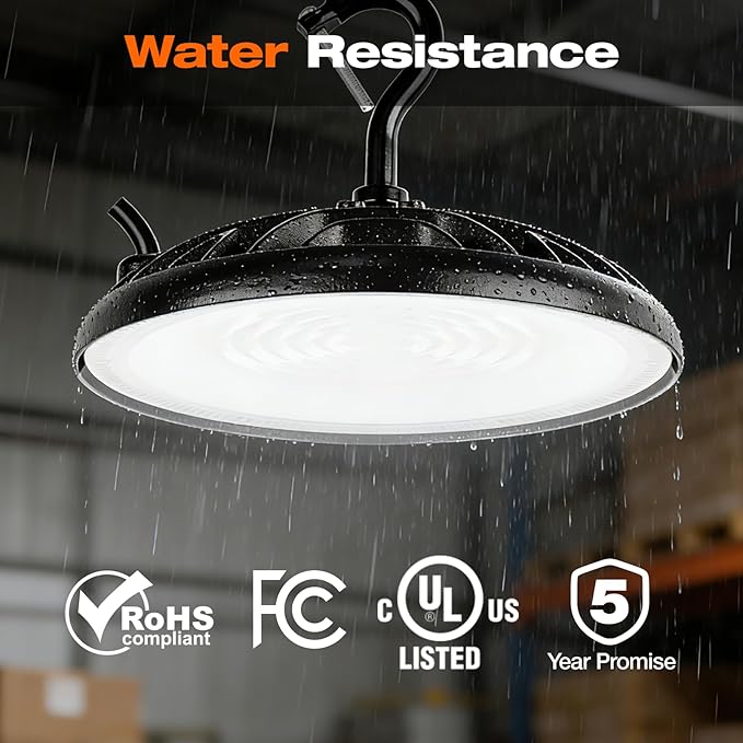SYLVANIA ValueLED UFO LED High Bay Light, 200W, 22000 LMS, 80 CRI, 5000K, Daylight, Black, 120V with 6' Cord/Plug, High Bay Led Shop Lights for Commercial Factory Barn Garage, UL Listed-6 Pack (67261)
