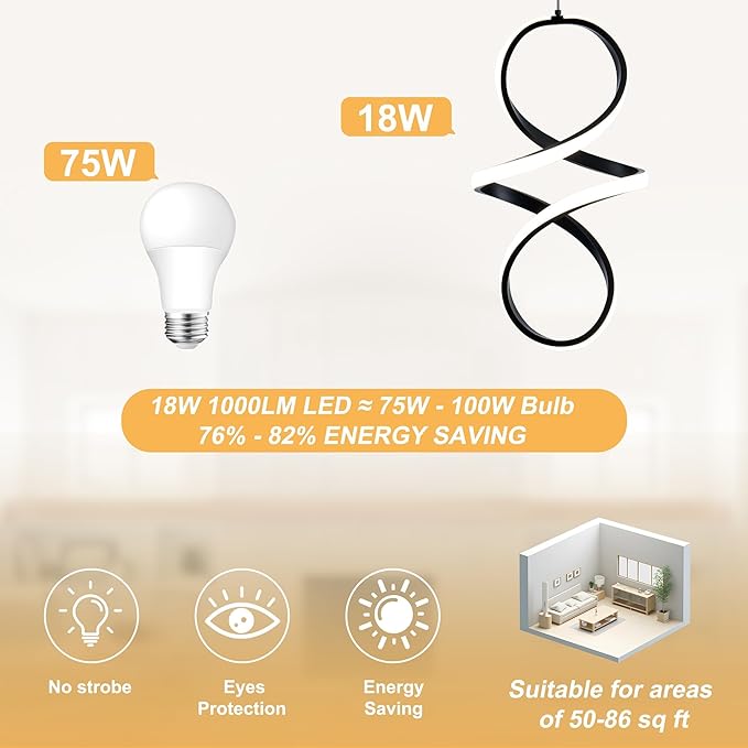MAYNA Modern Spiral Led Chandelier, 4000K Pendant Light Kitchen Island, 18W Adjustable Height Island Light Fixture for Kitchen Bedroom Kitchen Island Cafe, 3 Pack (Black)