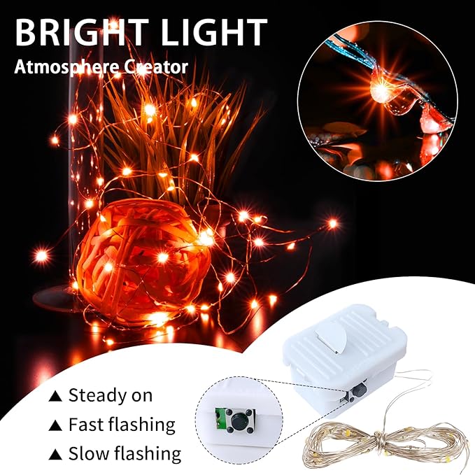 8 Pack Orange Fairy Lights Battery Operated, 7ft 20 LED Mini String Twinkle Lights for Christmas Halloween Mason Jars Centerpiece Table Decorations (8, Orange)