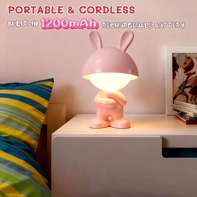 Night Lights for Kids,Rechargeable TableLight,Touch Bedside Lamps,Cordless Dimmable Warm White Light,Baby Nursery,Breastfeeding,Sleep Aid,Cute Bunny Pink Gifts for Newborn Toddler Boy Girl