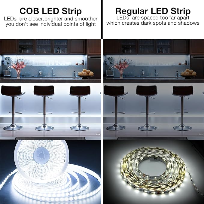 DAYBETTER COB LED Strip Light Daylight White, 32.8 ft Dimmable 6500K Super Bright White Led Lights, 24V Flexible LED Tape Light for Bedroom, Kitchen, DIY Lighting