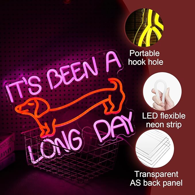 Dimmable Pink Dachshund Neon Sign - LED Light Up Wall Decor for Bedroom, Party Decor Gift for Dog Lovers (16.5*12.6In)