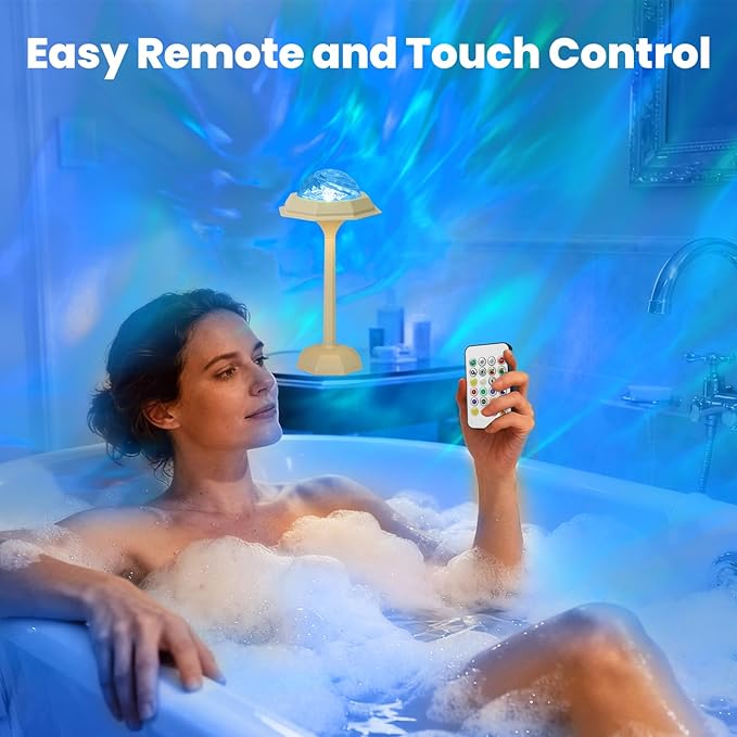 4 in 1 Shower Lamp Waterproof Bathroom Lamp Ocean Wave Projector Light Northern Galaxy Light 16 Color Rechargeable Remote Control lumena Lamps for Inside Shower/Bathtub