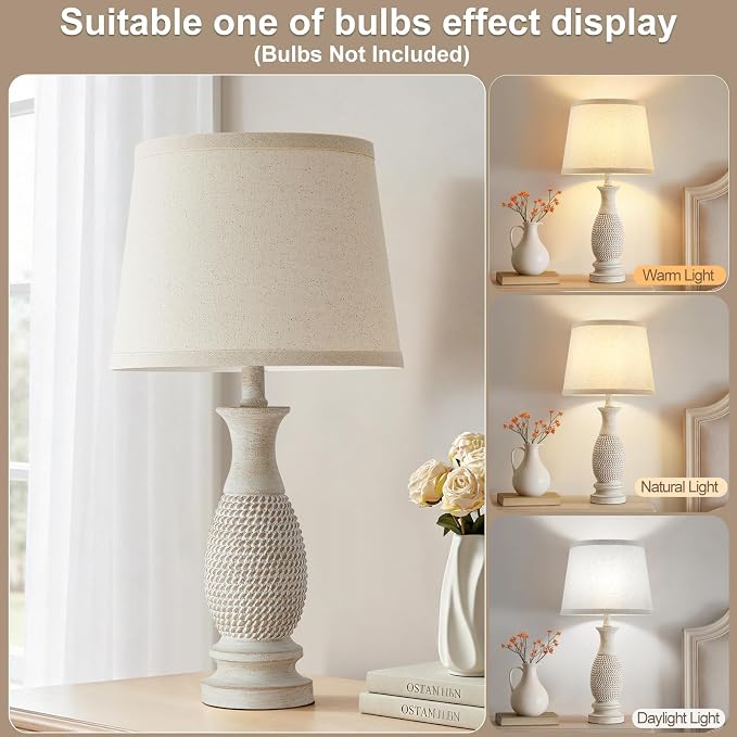 EJIAXIN Table Lamps Set of 2-21.6" Resin Farmhouse Bedside Lamps for Bedroom Living Room, Rustic Nightstand Bedroom Lamp with Rotary Switch for Night Stand End Table