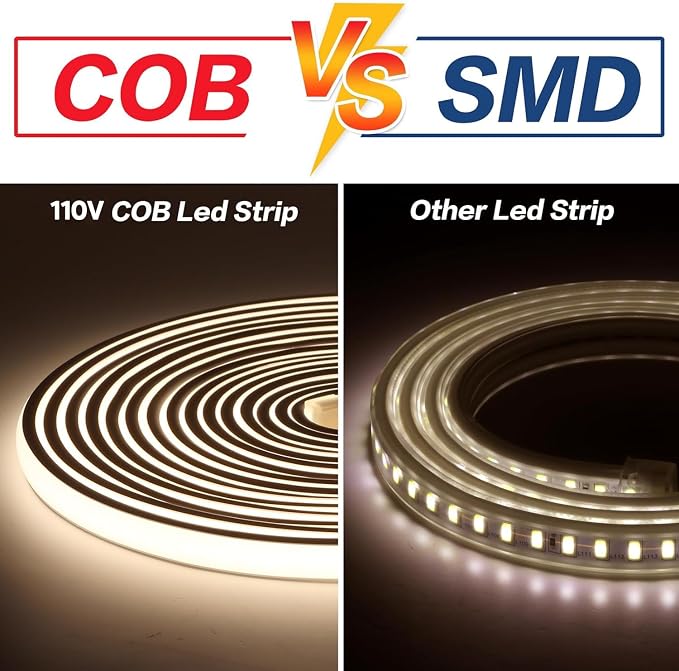 AC 120V COB LED Strip Light 6.56ft Waterproof LED Light Strip | IP67 2 Meter Cuttable White LED Strip Lighting 320LEDs 4000K Rope Lights for Indoor Bedroom Garden Outdoor Decor